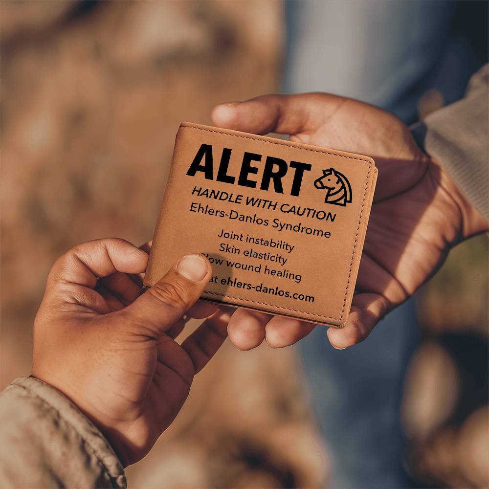 EDS Medical Alert Leather Wallet - Ehlers-Danlos Emergency Alert with Zebra - Awareness for Hypermobility