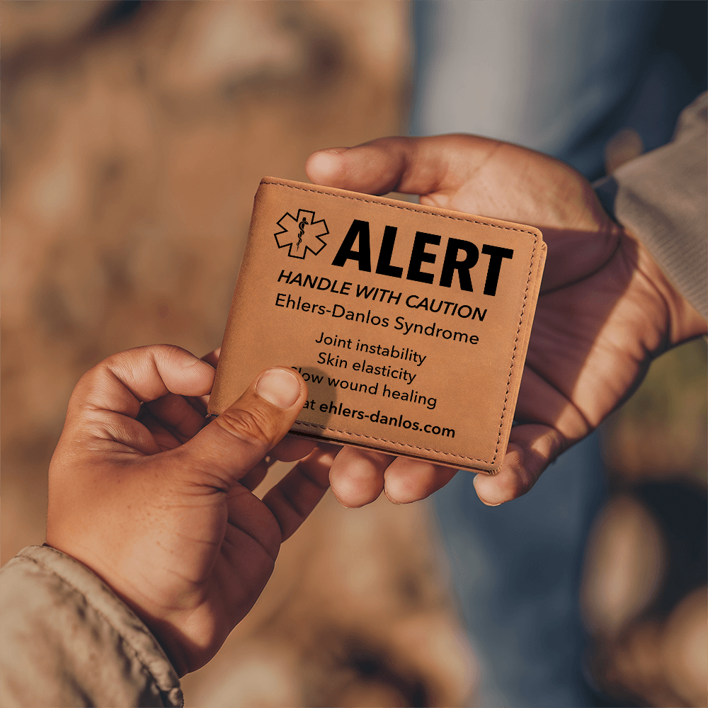 EDS Medical Alert Leather Wallet - Ehlers-Danlos Emergency Alert with Star of Life - Awareness for Hypermobility