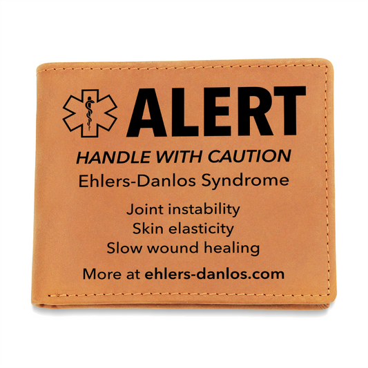 EDS Medical Alert Leather Wallet - Ehlers-Danlos Emergency Alert with Star of Life - Awareness for Hypermobility