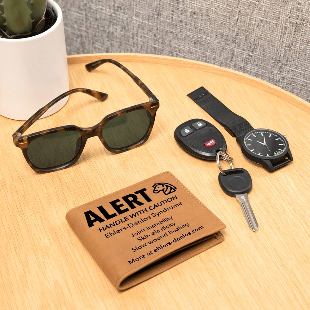 EDS Medical Alert Leather Wallet - Ehlers-Danlos Emergency Alert with Zebra - Awareness for Hypermobility