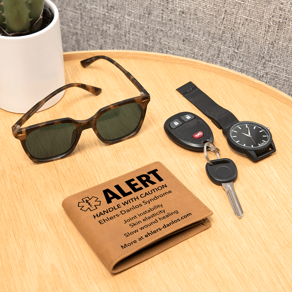 EDS Medical Alert Leather Wallet - Ehlers-Danlos Emergency Alert with Star of Life - Awareness for Hypermobility